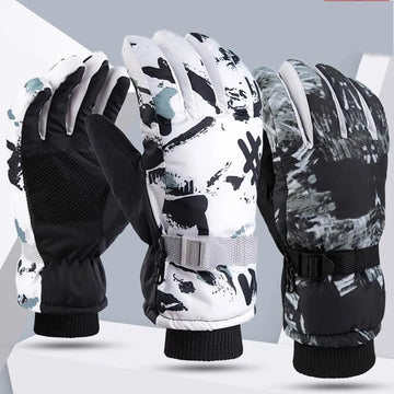 Winter Ski Gloves Warm Thermal Men Women Thickened Cotton Waterproof Non-Slip Warm Riding Outdoor Graffiti Snowboard Cycling