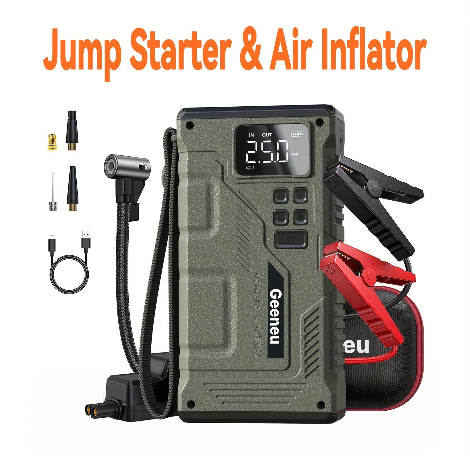 Powerful 5000A Jump Starter  5in1 Tire Inflator